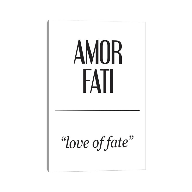 Art textuel sur toile tendue, significations latines - Amor Fati par Pixy, H 12 po x l 8 po x P 0,75 po