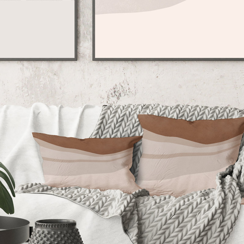 Rectangle, terre cuite et formes ivoire avec effet usé - Coussin décoratif imprimé moderne