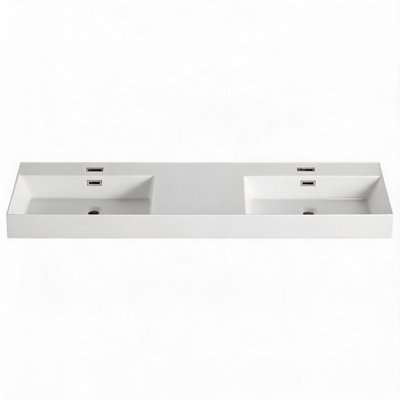 Plan de toilette en résine chêne blanc américain de 152 cm avec lavabo en gel