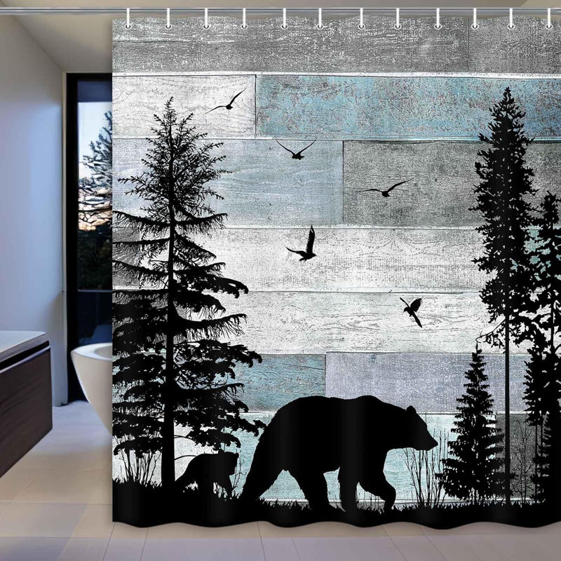 Rideau de douche Rustic Farmhouse avec motif de forêt d'ours