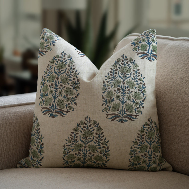 Fabdivine Kumud Handmade Grey Block Print Pillow Cover Viscous Linen Throw Cushion for Spring/Summer Décor- 18X18 Inch, Grey