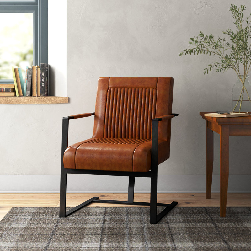 Lanika 23.6" Wide Genuine Leather Armchair, Saddle Top Grain Leather