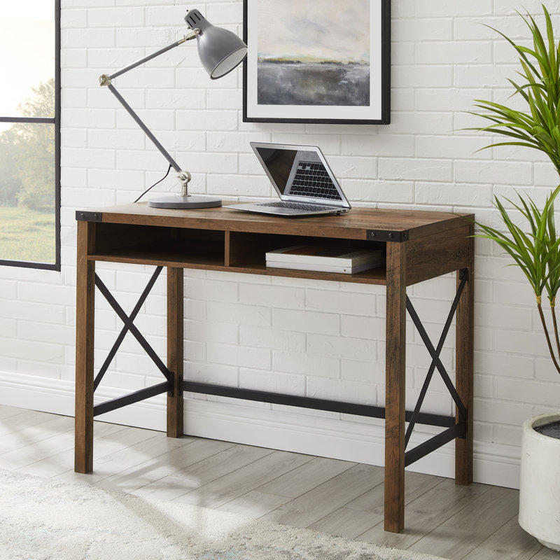 Arsenault Metal-X Desk with Open Cubbies, Rustic Oak