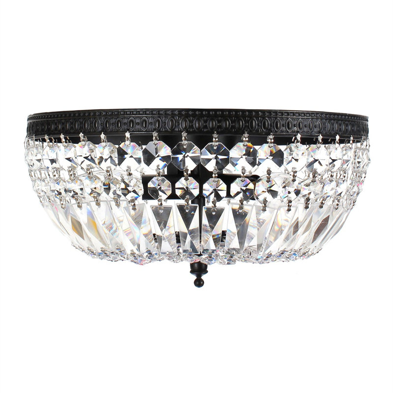 Plafonnier encastré 3 lumières en cristal noir antique Maghin 11,8 po