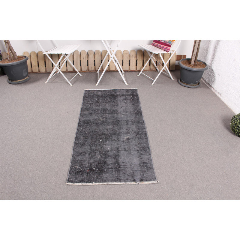 Tapis de couloir turc vintage fait à la main en laine grise pour la décoration intérieure et l'entrée