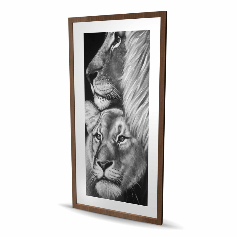 Lion et lionne - imprimé encadré africain, Brun