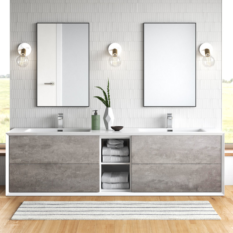 Kiskimere 75" Wall-Mounted  Double Bathroom Vanity Set