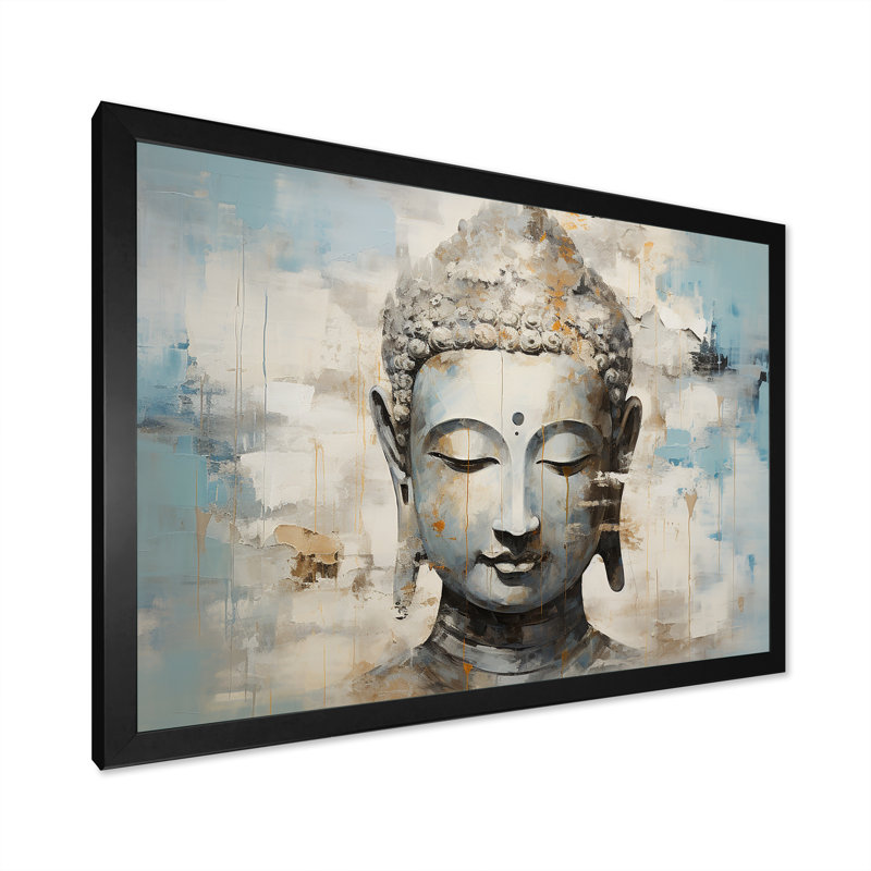 Simple Bouddhism Statue III - Bouddhisme, art mural, H 24 po x l 32 po x P 1 po, Cadre noir