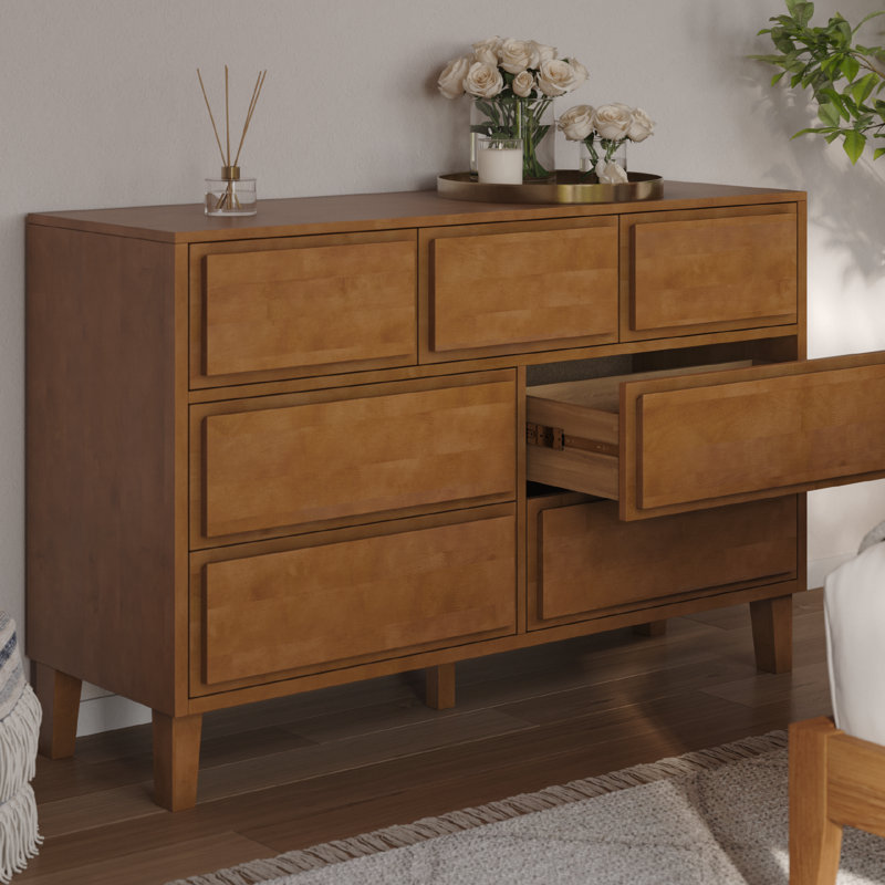 Knighten 55.8" W Solid Wood 7-Drawer Dresser, Walnut