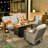 5 - Person Patio Furniture Set with Swivel Rockers, Outdoor Wicker Rattan High Back Seating Group with Cushions, All Weather Sofa Conversation Set with Fire Pit Table for Garden Backyard-4976430