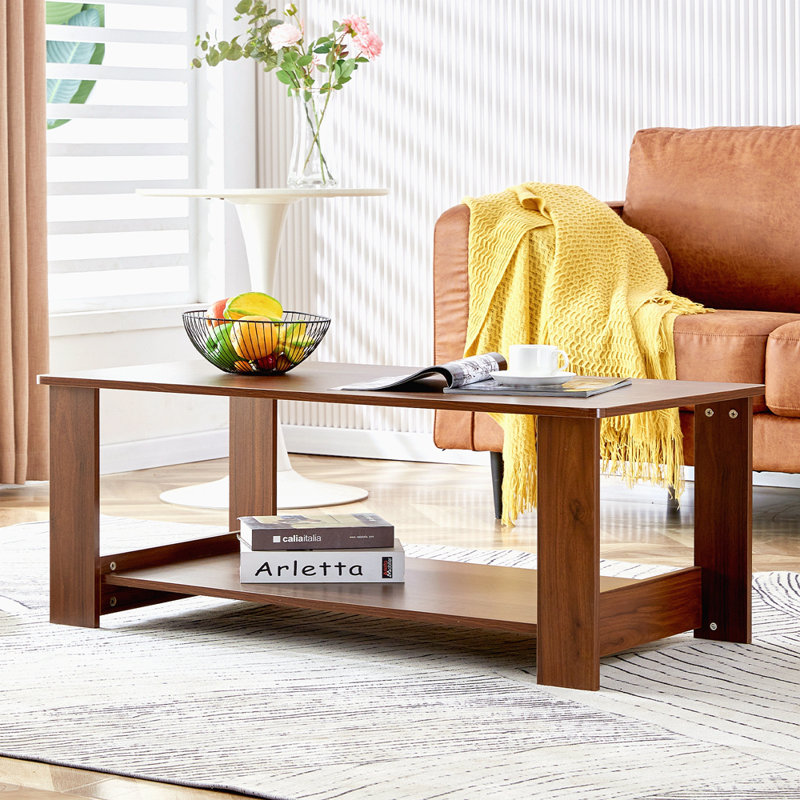 Table basse, table à thé et table basse rectangulaire moderne en bois à deux couches Modern , Noyer