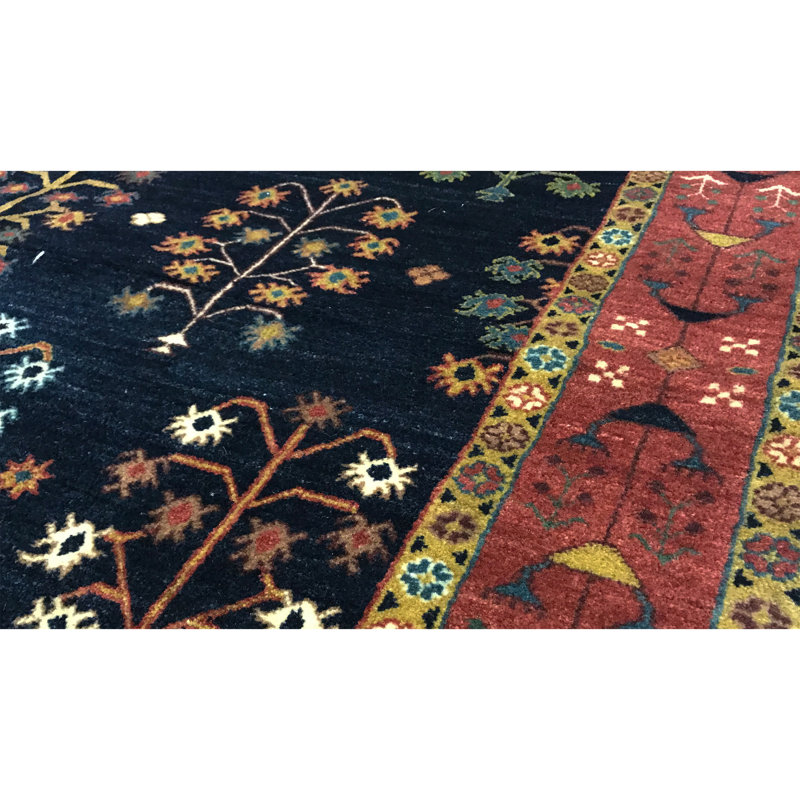Tapis bleu marine et rouille de haute qualité noué à la main