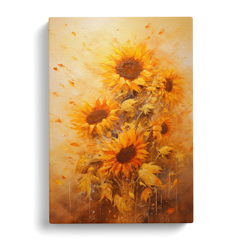 Sunflower Action Painting No.3 - Wrapped Canvas, 76cm H x 50cm W x 3cm D