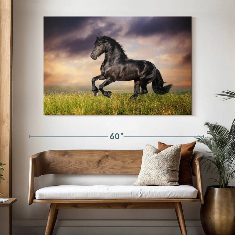 Cheval frison galopant Brampt, H 34 po x l 51 po
