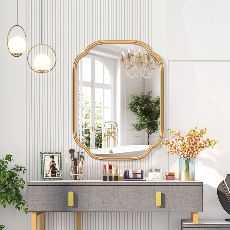 Miroir de salle de bain mural moderne en verre trempé à haute résistance, Doré