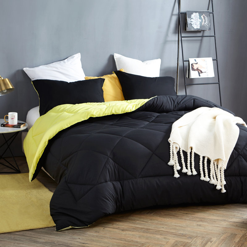 Colorful Reversible Twin XL Comforter, Black/Limelight Yellow