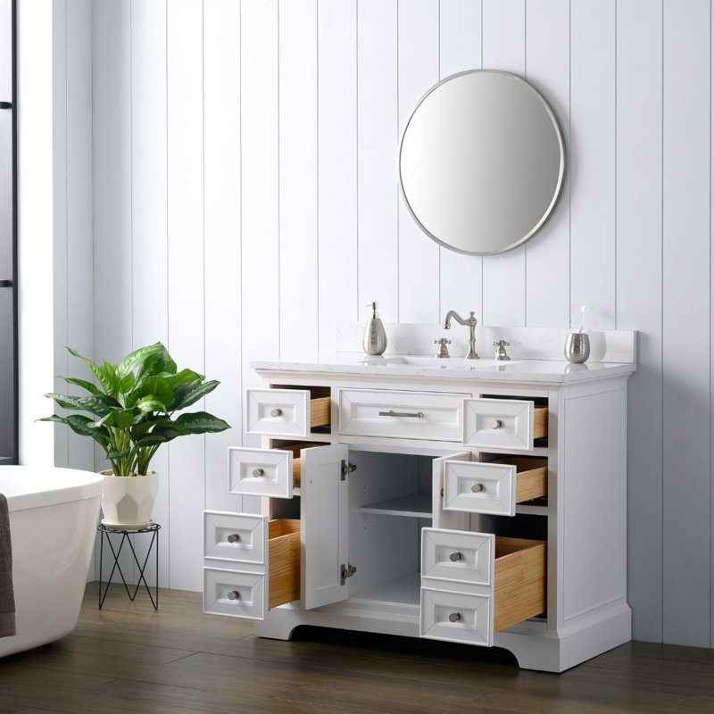 Thompson 42" W Single Bathroom Vanity, White/Brushed Nickel