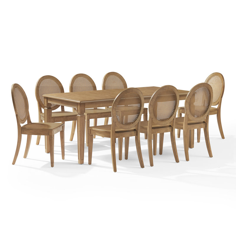 Jacolyn 9-piece Dining Table Set For 8 With Cane-back Chairs, 9 Pieces: Table, 8 Chairs