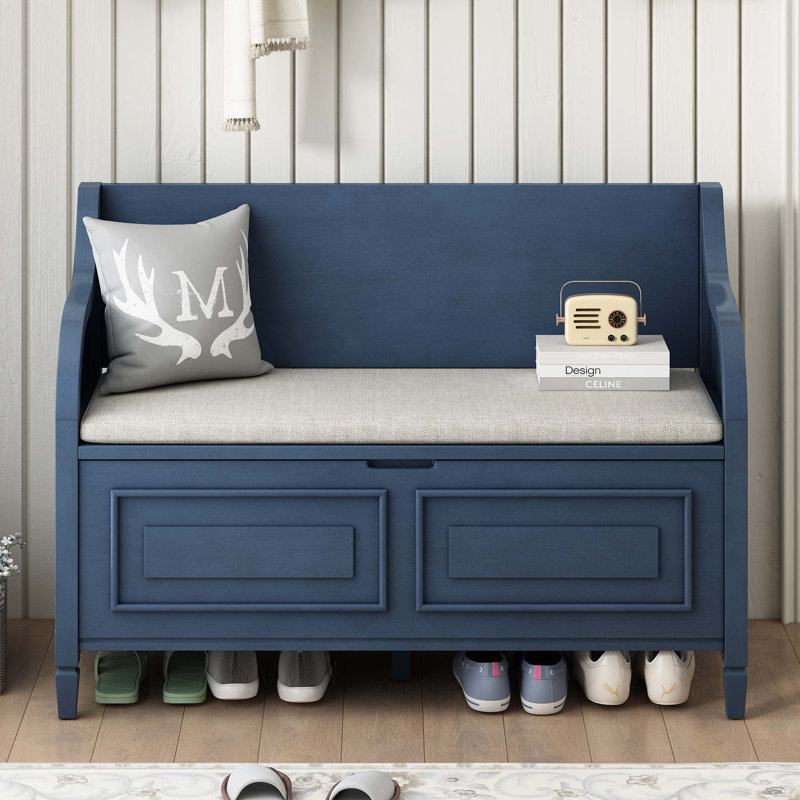 Rustic Style Solid wood Entryway Multifunctional Storage Bench, Antique Navy