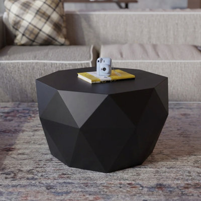 Table basse ronde en bois massif de style tambour l 29,5 po, finition noire, table basse de salon