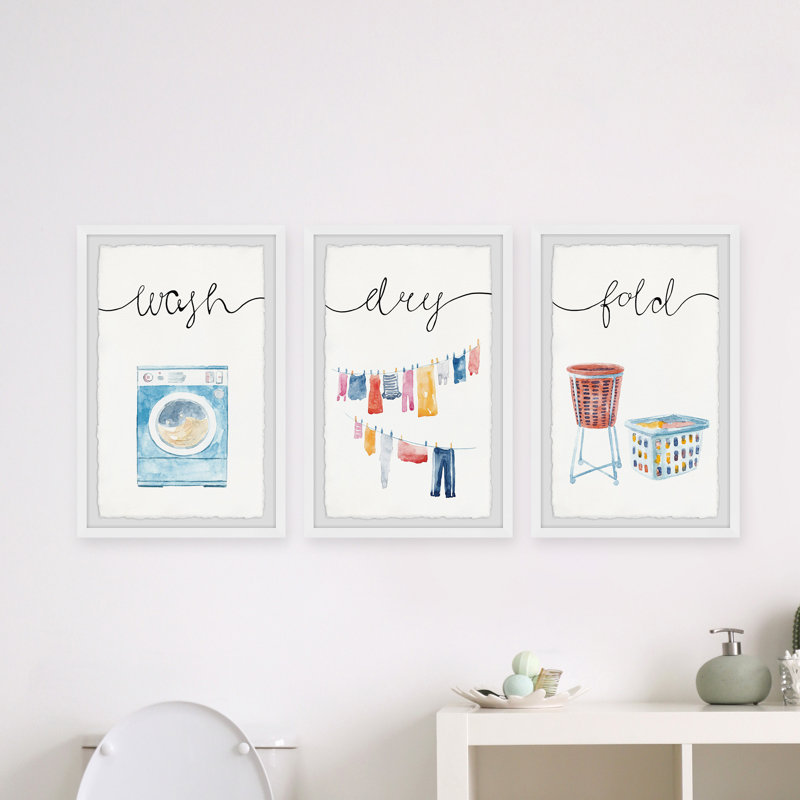 " Line Dry Laundry " by Marmont Hill 3 - Pieces Painting Print, 24" H x 16" W