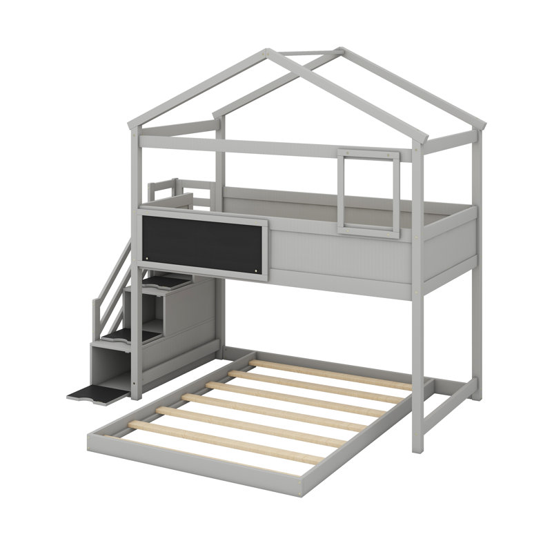Kids Twin Over Full Bunk Bed with Drawers, Gray