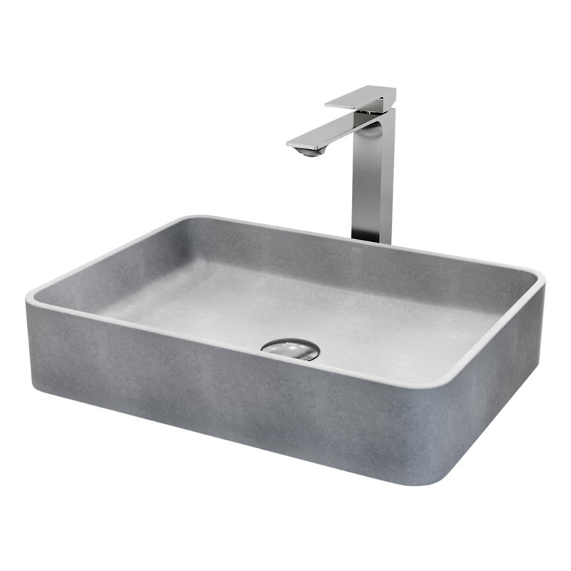Dunn Tarragona Gothic 19" L x 14" W x 4" H Rectangular Concrete Vessel Bathroom Sink with 11" H Faucet