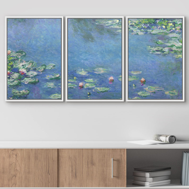 Décoration murale moderne "Nymphéas, 1906" par Claude Monet, H 36 po x l 72 po, Cadre flottant blanc