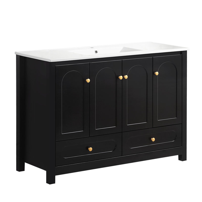 Meuble-lavabo 48 po avec lavabo en céramique, Noir