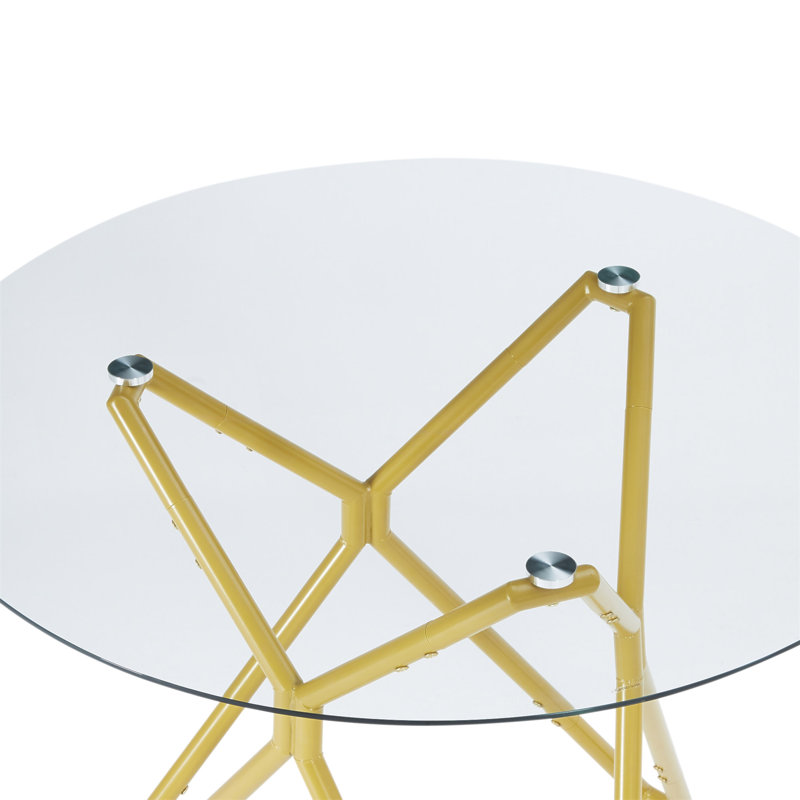 Table de salle à manger ronde en verre trempé de 35,4 pouces, pouvant accueillir 1 à 4 personnes, petite table de salle à manger de cuisine peu encombrante, équipée de pieds de table en métal robustes, convenant à la salle à manger et au salon