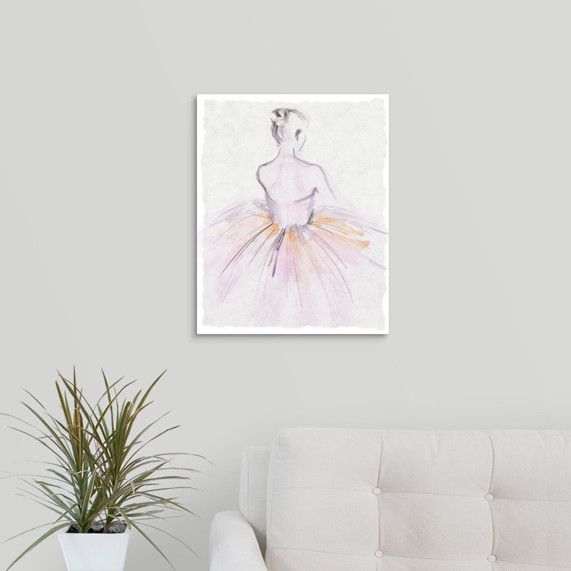 « aquarelle ballerine ii », peinture sur toile, H 21,7 po x l 17,7 po x p 1,75 po, Cadre flottant blanc