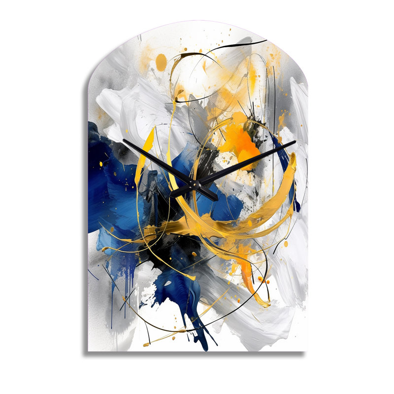 Horloge murale en métal bleu foncé et doré à motif de fractures, fractures de l'horloge, Grand