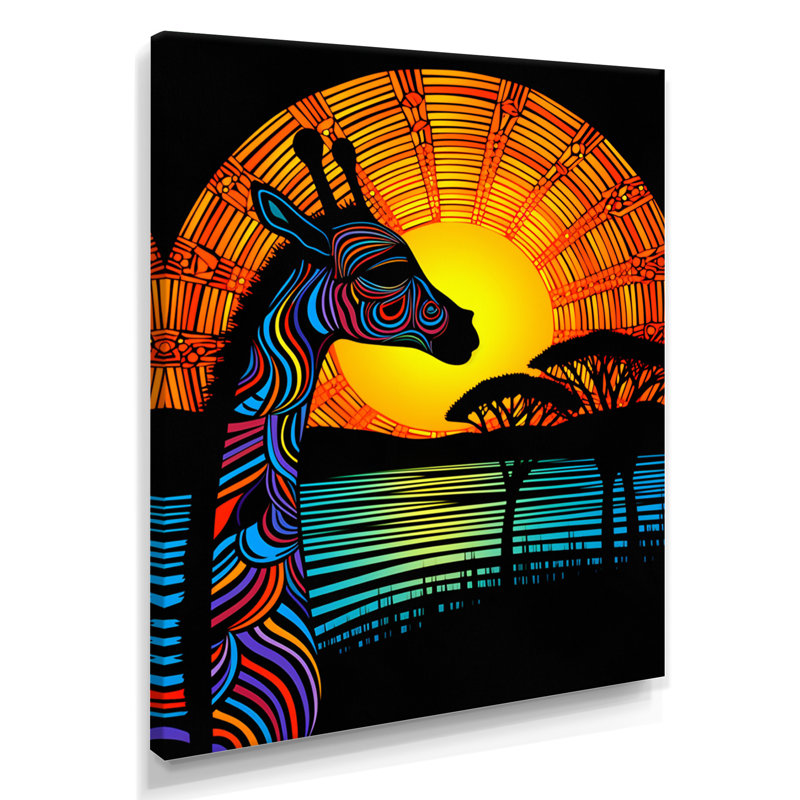 «Gorgeous Giraffe Magical Sunset», reproduction d'art mural girafe, Toile tendue, H 32 po x l 16 po