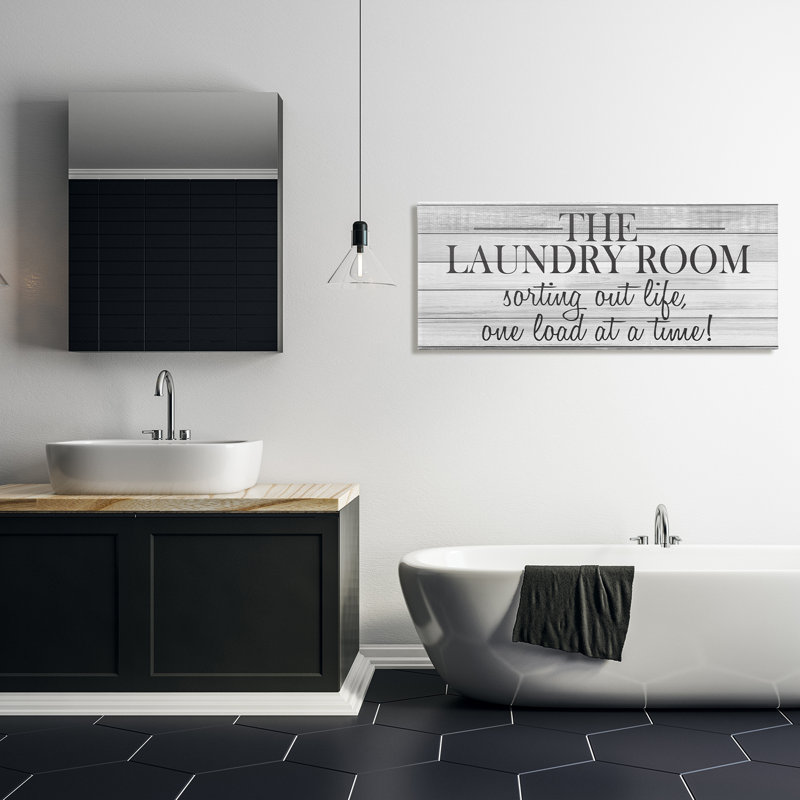 Motif de salle de bain amusant en noir et blanc, Toile tendue, H 48 po x l 20 po