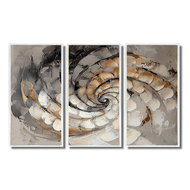 «Copper Luminous Abstract Spiral II - Abstract Modern Waves», ensemble de reproduction d'art mural, H 28 po x l 36 po, Blanc