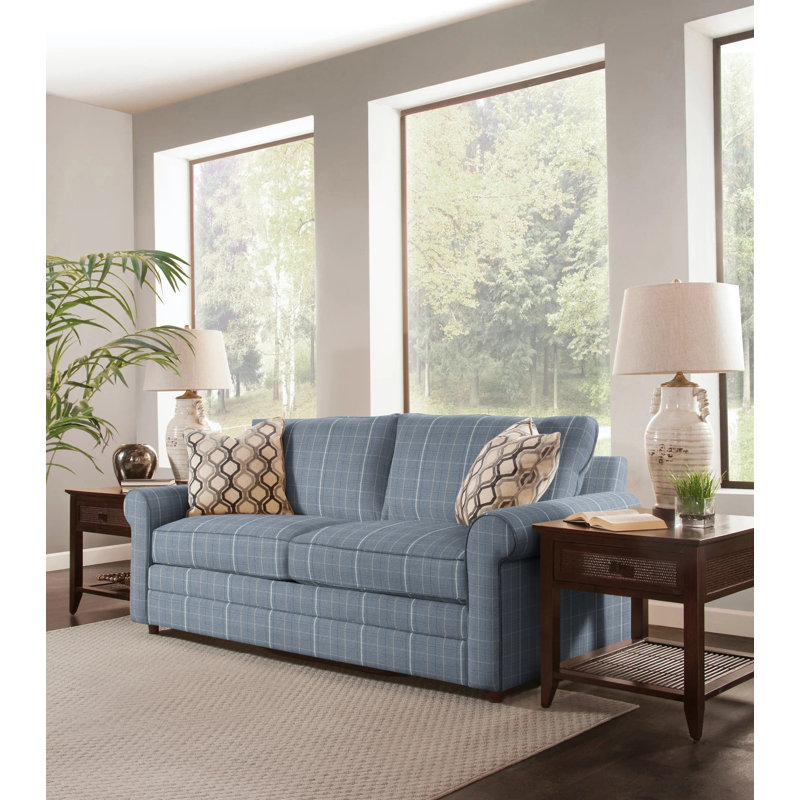 Edgeworth Upholstered 85'' Sofa, Lapis Plaid; 0126-63, Gel Memory Foam Mattress