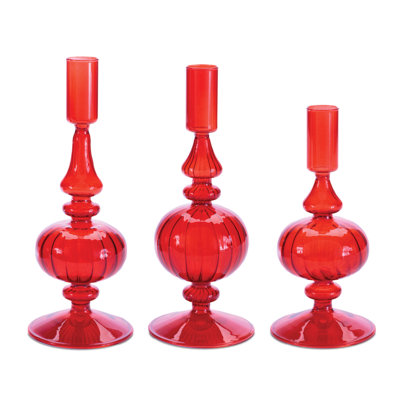 Porte-bougie conique en verre nervuré