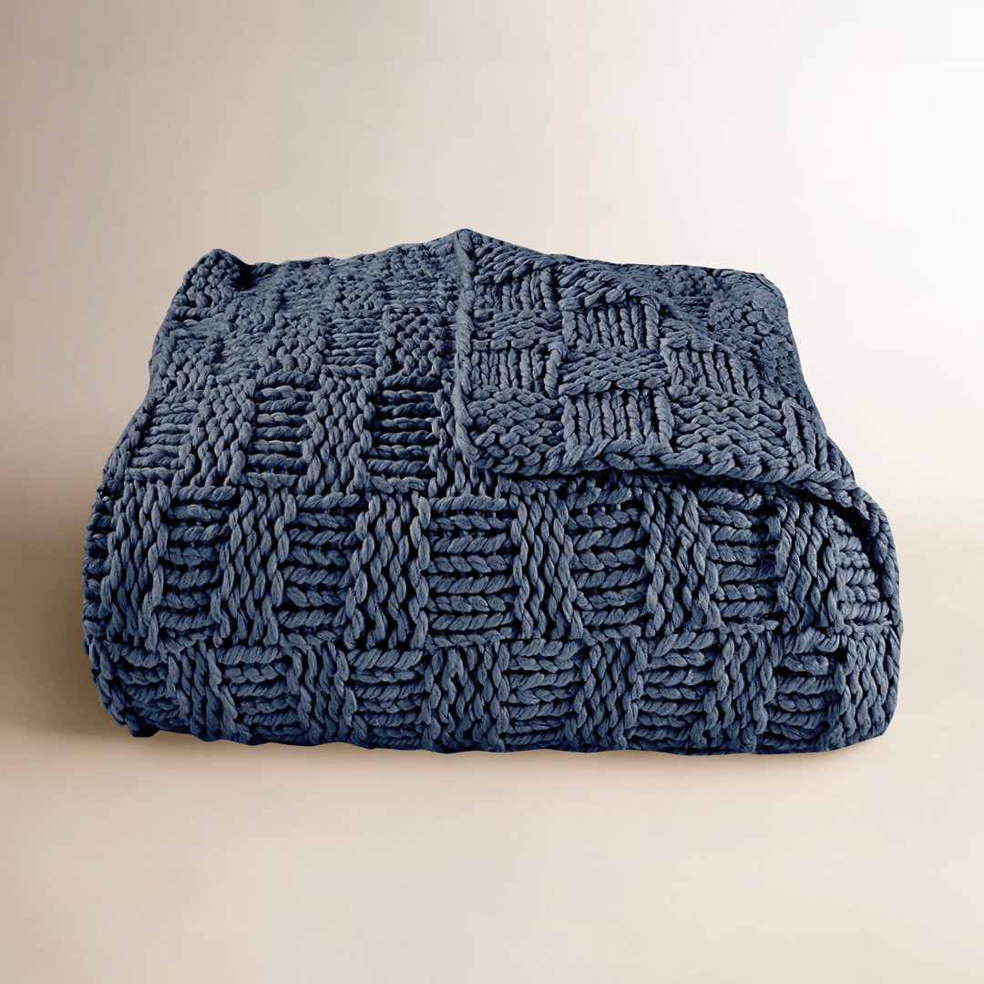 Chess Hand Knitted Solid Textured Chess Pattern 50x60 inch Soft Throw Blanket Birch Lane™