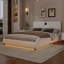 Grand lit plateforme tapissier en similicuir grand format avec tête de lit épaisse, haut-parleurs Bluetooth et lumière DEL RVB, aucun sommier nécessaire, blanc
