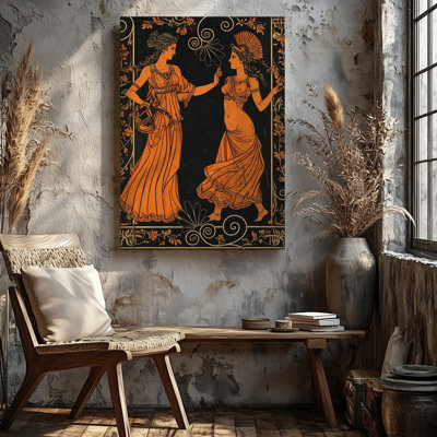 Art mural sur toile, figure rouge grecque, femmes dansantes, toile célébration classique prête à être accrochée à la galerie, décoration intérieure moderne
