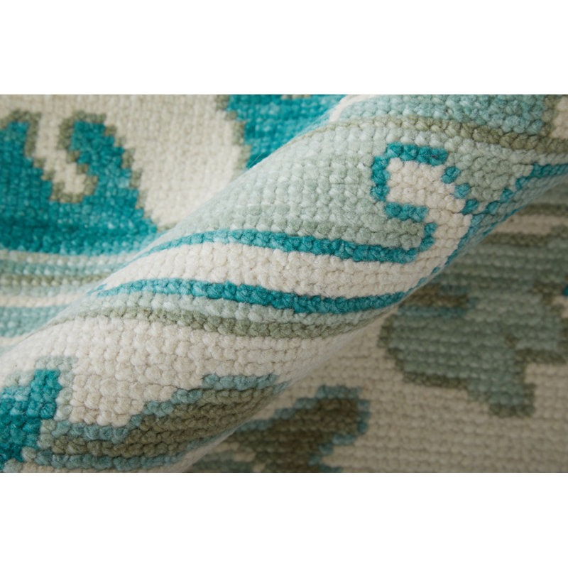 Karina Hand Knotted Wool Oriental Area Rug in Ivory/Green/Gray/Blue, Rectangle 9'6" x 13'6"