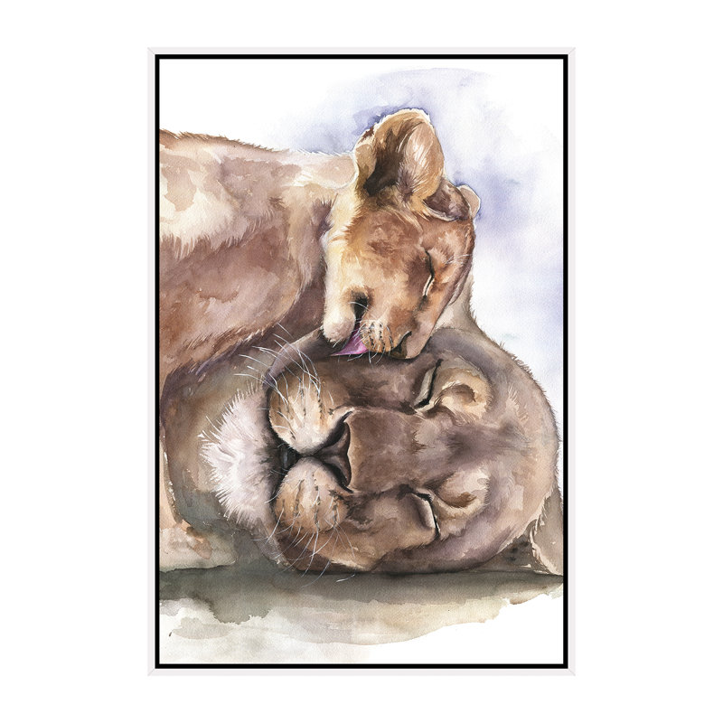Happy Lions, art encadré, H 60 po x l 40po x P 1,5 po, Toile blanche encadrée