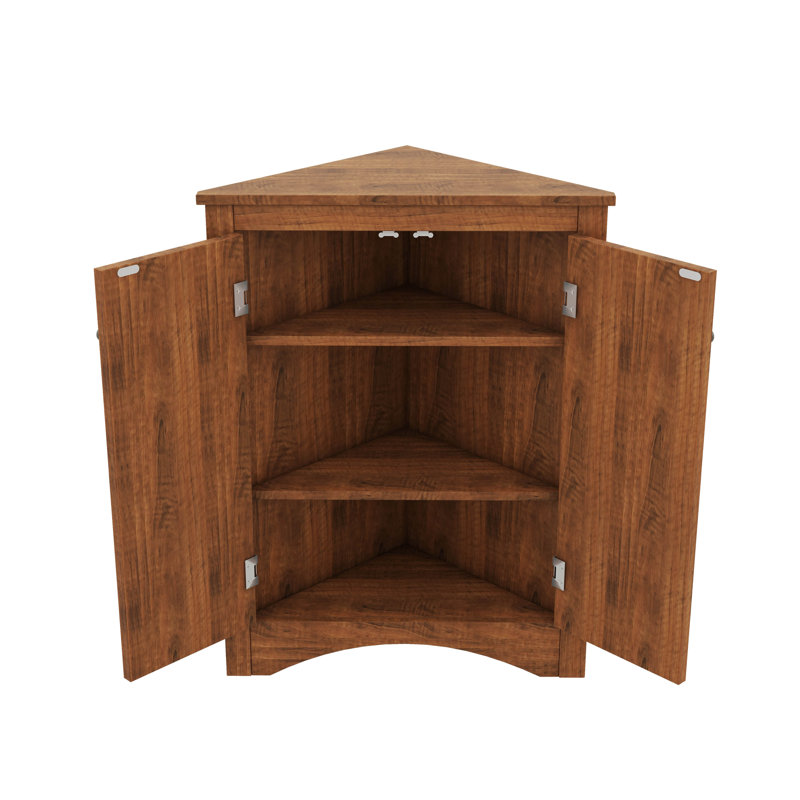 Armoire de rangement autoportante triangulaire pour salle de bain avec tablettes réglables, Brun