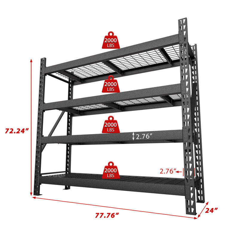 Étagère en métal robuste de 9 000 lb, H 87,01 po x l 90,75 po x P 24 po