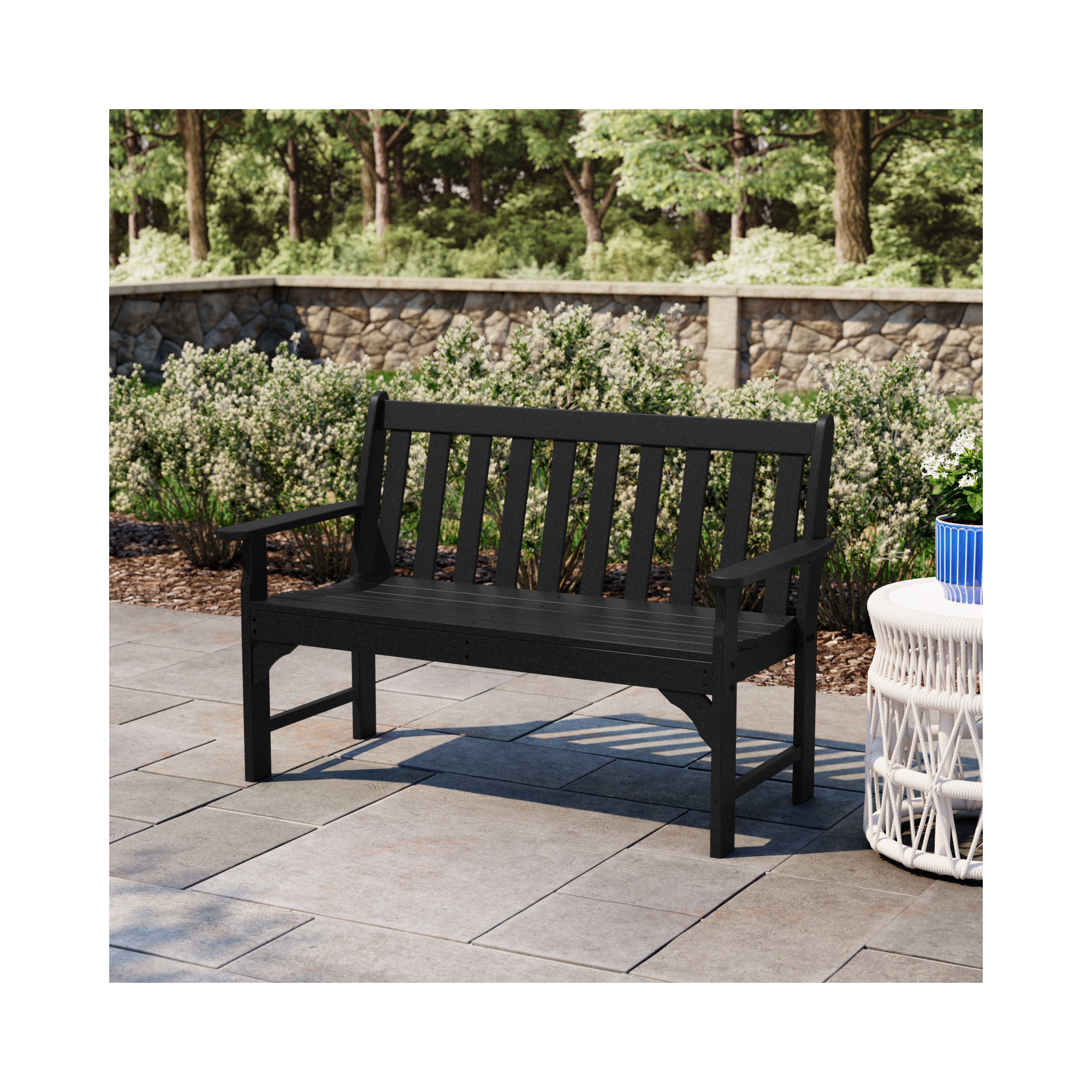 POLYWOOD Vineyard Patio Bench, Black, 35.25" H x 48" W x 24" D