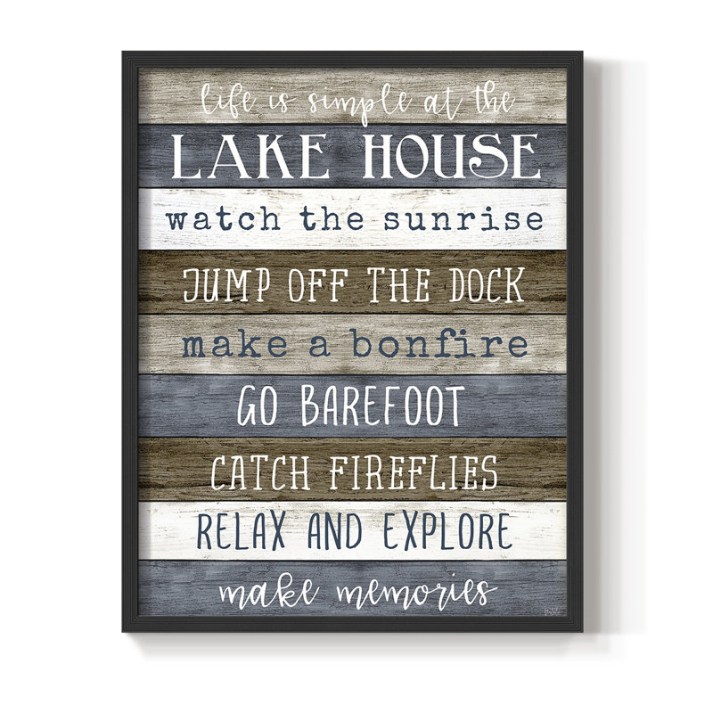Simple Lake Rules Framed Print - Solid Wood, 11" H x 9" W, Black