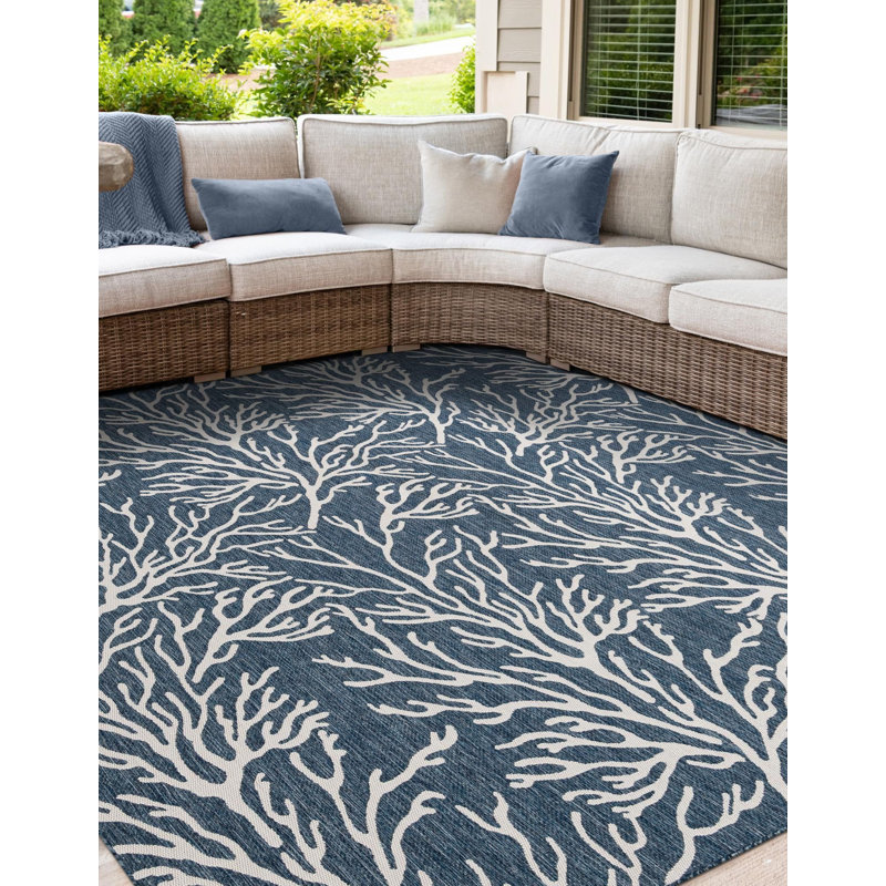 Tapis bleu contemporain Azilynn, Carré 7 pi 10 po