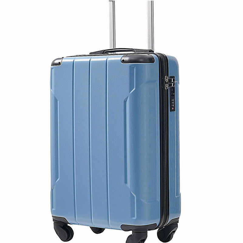 Bagage de cabine rigide de 20 pouces, valise légère en ABS durable avec roulettes pivotantes, verrou TSA intégré, 2 cubes de rangement, bleu-gris