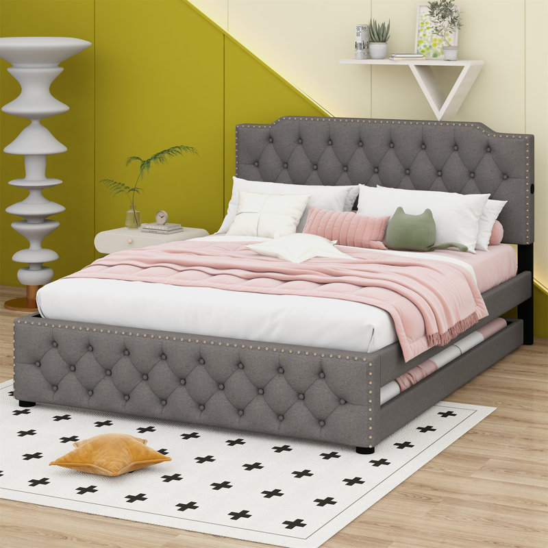 Broida Upholstered Panel Bed, Gray