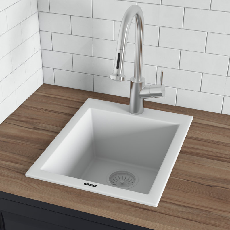 Ruvati 18 x 20 inch epiGranite Drop-in Topmount Granite Composite Quartz Single Bowl Wet Bar Prep Sink - Arctic White Matte -
